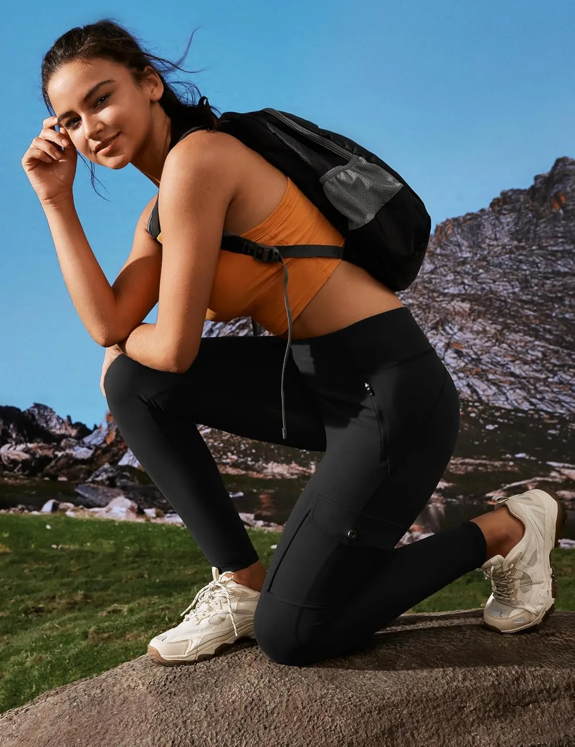 Ewedoos Leggings with Zipper Pockets Water Resistant Compression Leggings Hiking Pants Women Tummy Control UPF50 