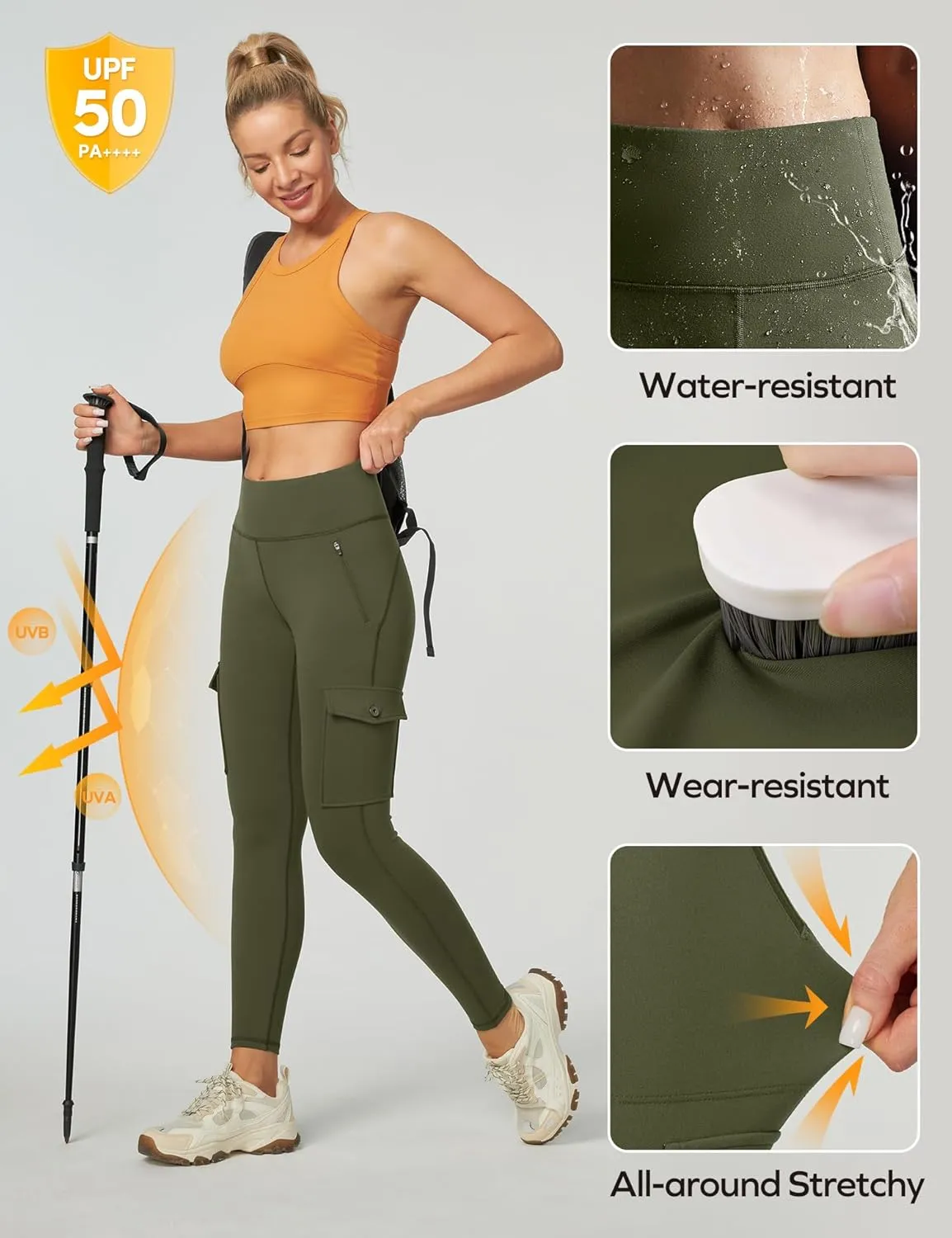Ewedoos Leggings with Zipper Pockets Water Resistant Compression Leggings Hiking Pants Women Tummy Control UPF50 
