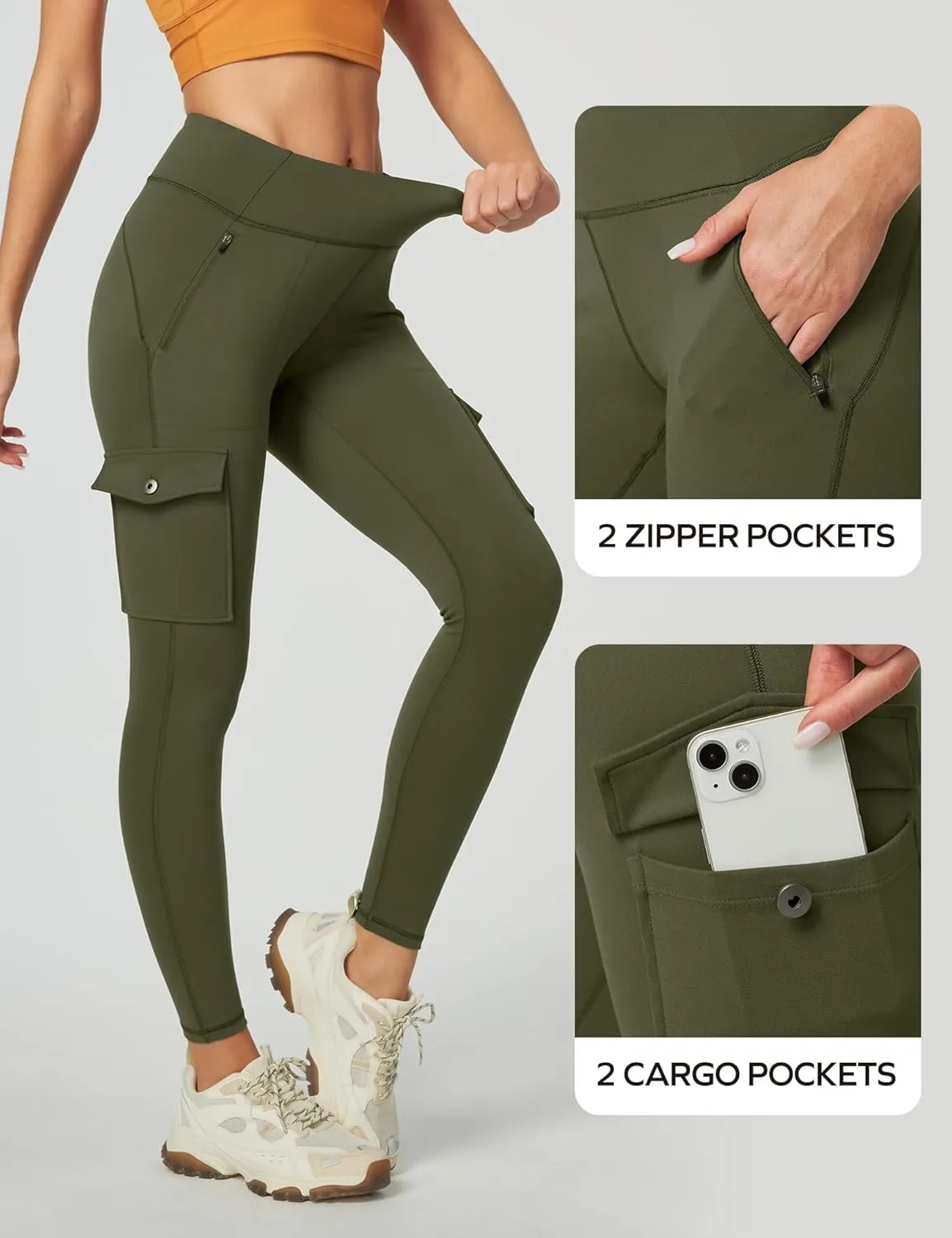 Ewedoos Leggings with Zipper Pockets Water Resistant Compression Leggings Hiking Pants Women Tummy Control UPF50 