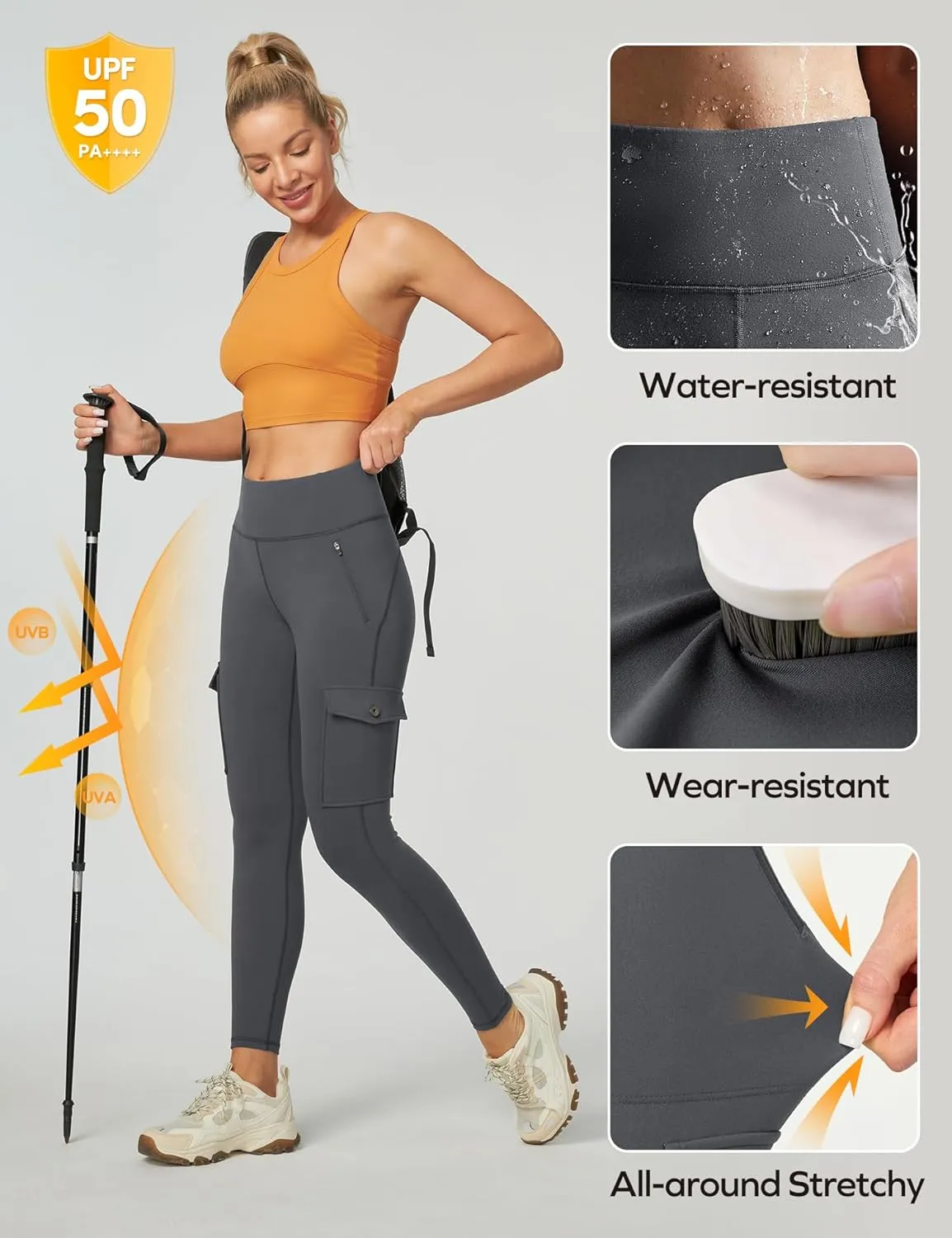 Ewedoos Leggings with Zipper Pockets Water Resistant Compression Leggings Hiking Pants Women Tummy Control UPF50 
