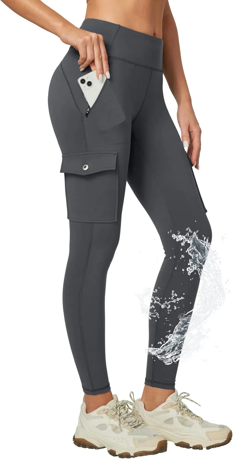 Ewedoos Leggings with Zipper Pockets Water Resistant Compression Leggings Hiking Pants Women Tummy Control UPF50 