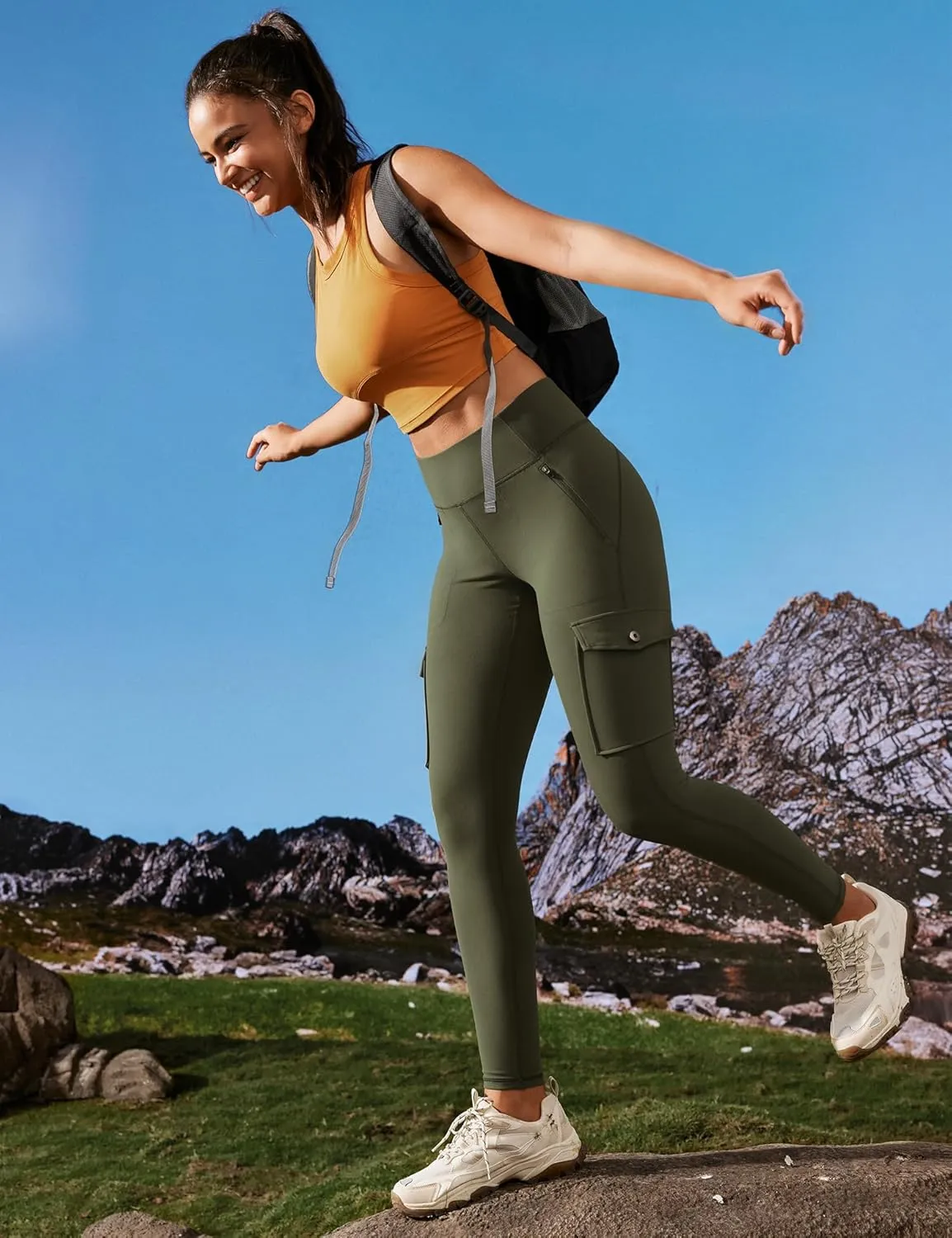 Ewedoos Leggings with Zipper Pockets Water Resistant Compression Leggings Hiking Pants Women Tummy Control UPF50 