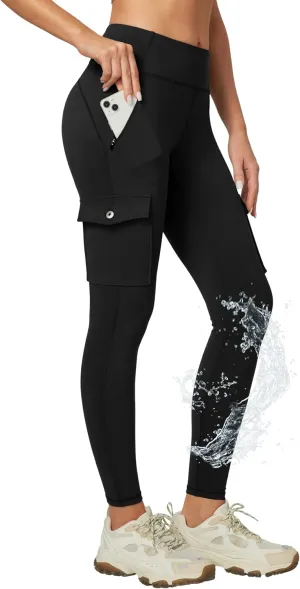 Ewedoos Leggings with Zipper Pockets Water Resistant Compression Leggings Hiking Pants Women Tummy Control UPF50 