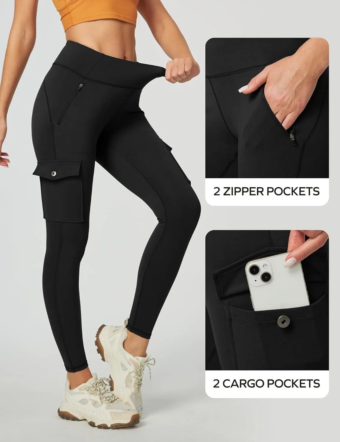 Ewedoos Leggings with Zipper Pockets Water Resistant Compression Leggings Hiking Pants Women Tummy Control UPF50 