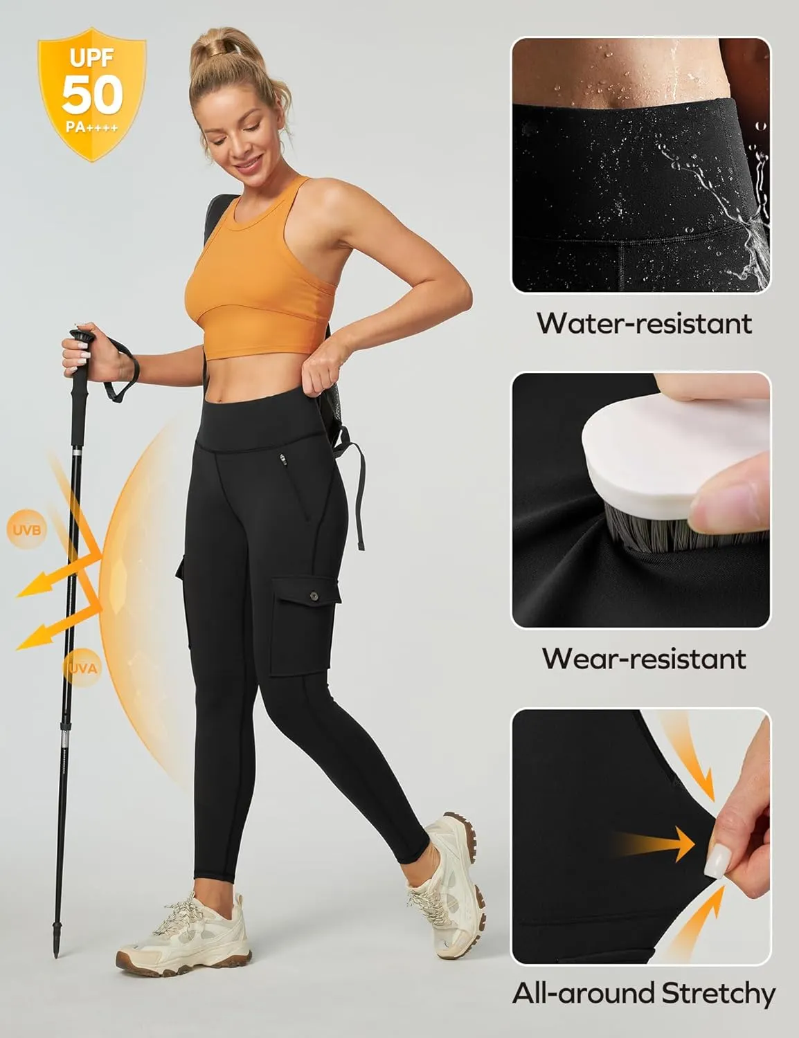 Ewedoos Leggings with Zipper Pockets Water Resistant Compression Leggings Hiking Pants Women Tummy Control UPF50 