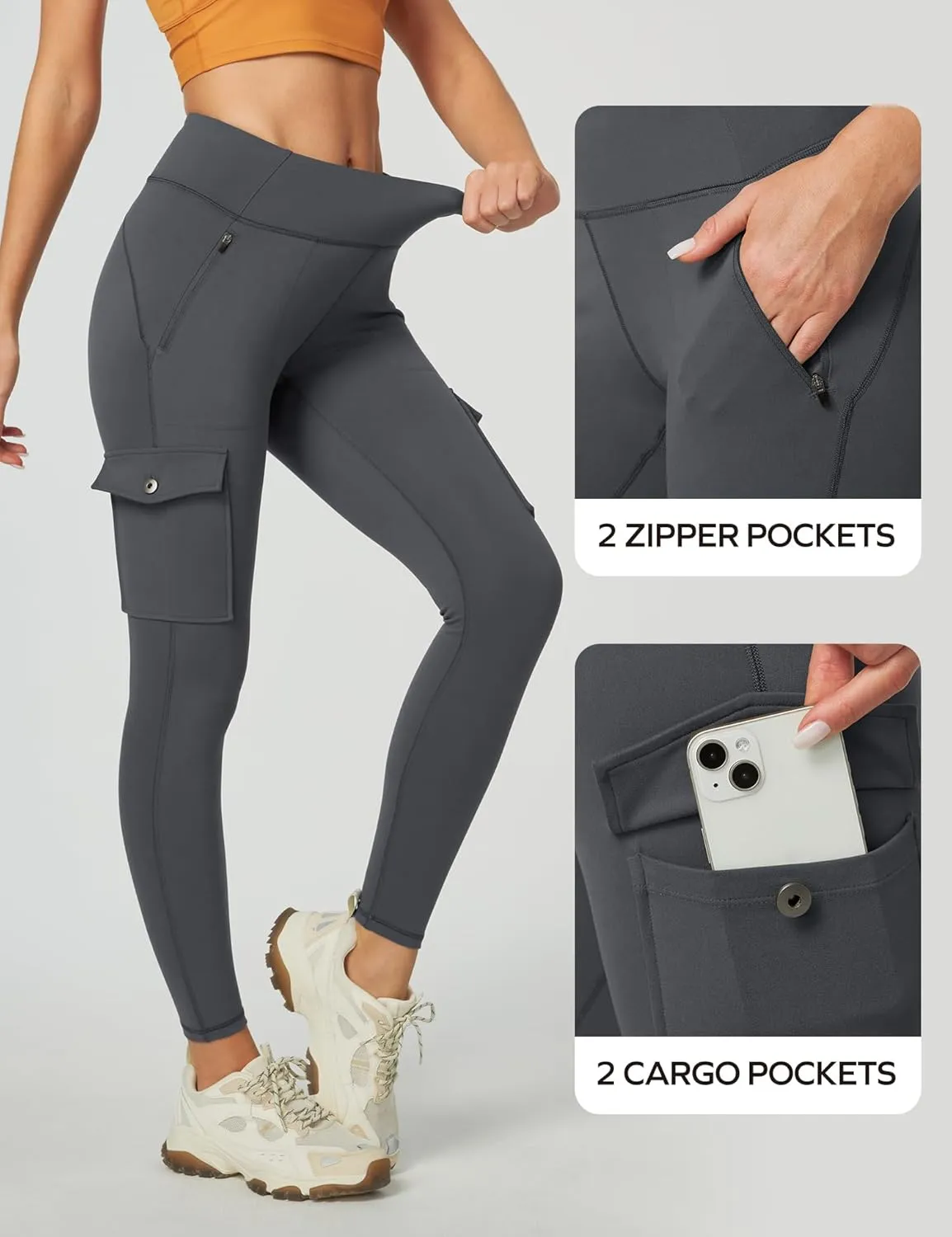 Ewedoos Leggings with Zipper Pockets Water Resistant Compression Leggings Hiking Pants Women Tummy Control UPF50 