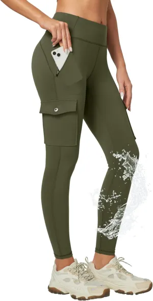 Ewedoos Leggings with Zipper Pockets Water Resistant Compression Leggings Hiking Pants Women Tummy Control UPF50 
