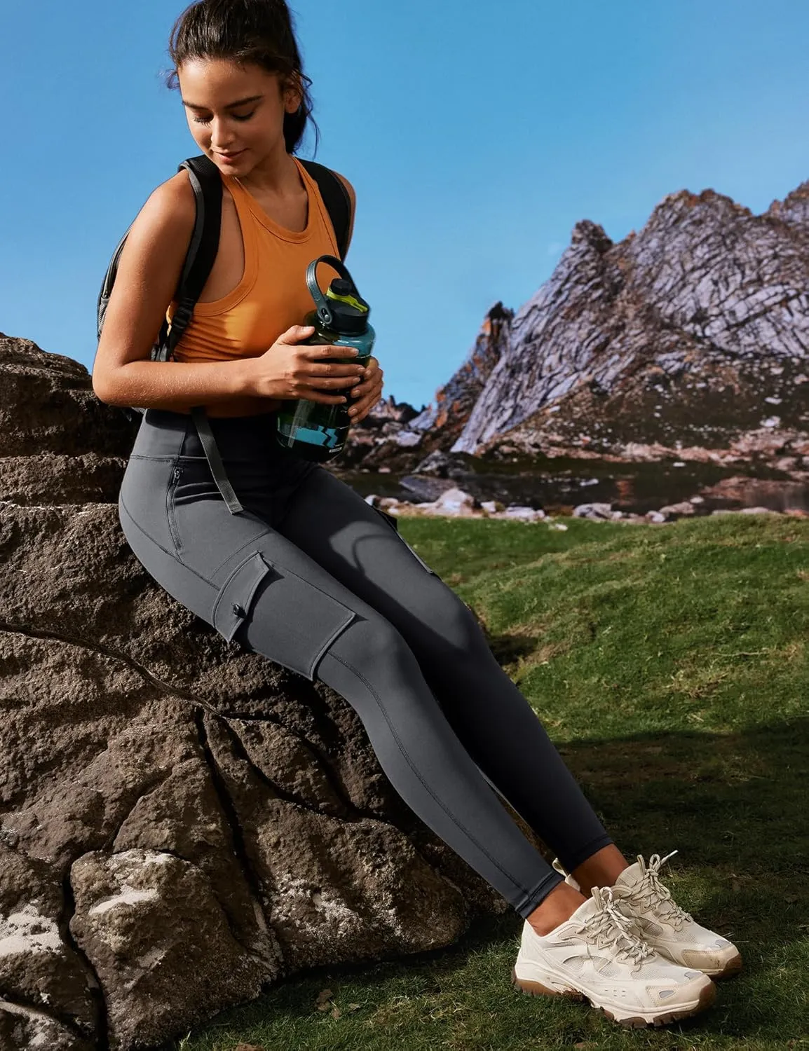 Ewedoos Leggings with Zipper Pockets Water Resistant Compression Leggings Hiking Pants Women Tummy Control UPF50 