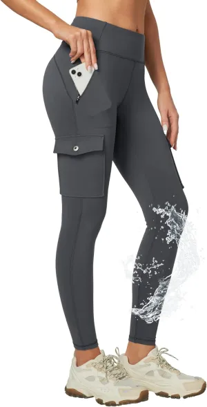 Ewedoos Leggings with Zipper Pockets Water Resistant Compression Leggings Hiking Pants Women Tummy Control UPF50 