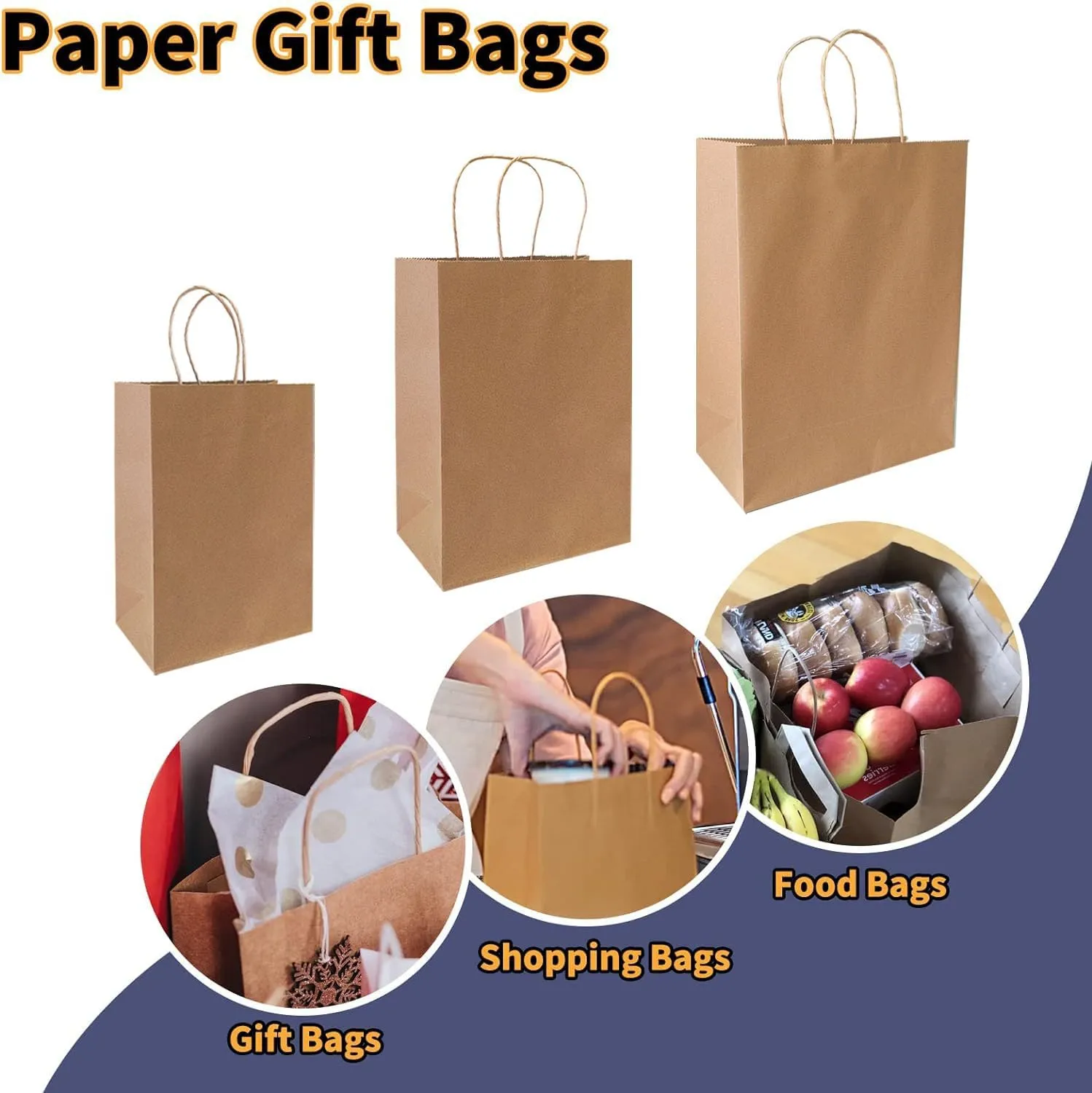 FACEBAG 90-Pack Brown Kraft Paper Bags with Handles Bulk, Assorted Sizes Gift BagsGroceryRetailPartyBirthdayShoppingBusinessGoodyCraftMerchandise Take Out Sacks