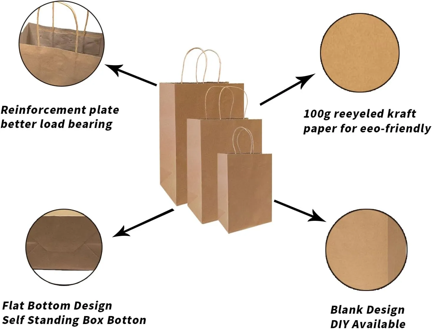 FACEBAG 90-Pack Brown Kraft Paper Bags with Handles Bulk, Assorted Sizes Gift BagsGroceryRetailPartyBirthdayShoppingBusinessGoodyCraftMerchandise Take Out Sacks