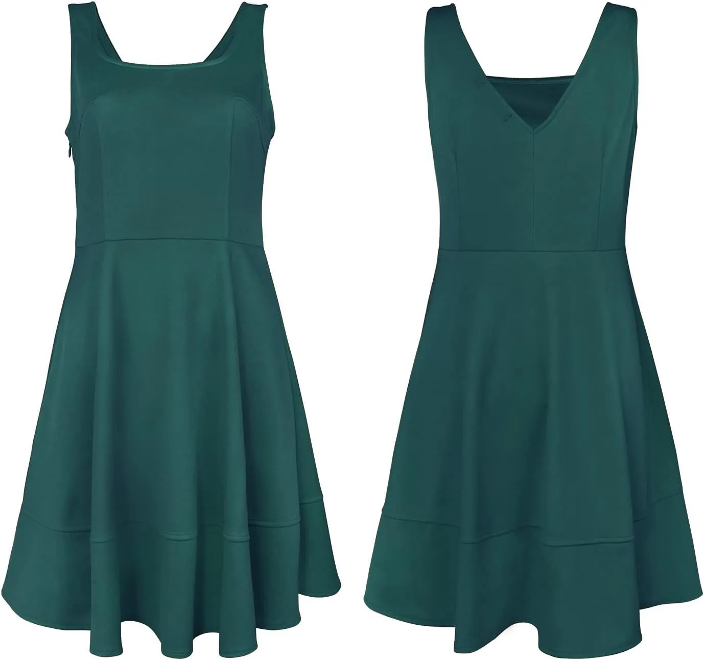 FANCYINN Women's Short V-Back Dress U-Neck Inslace Hem Wide Straps Tank Mini Skater Cocktail Dresses