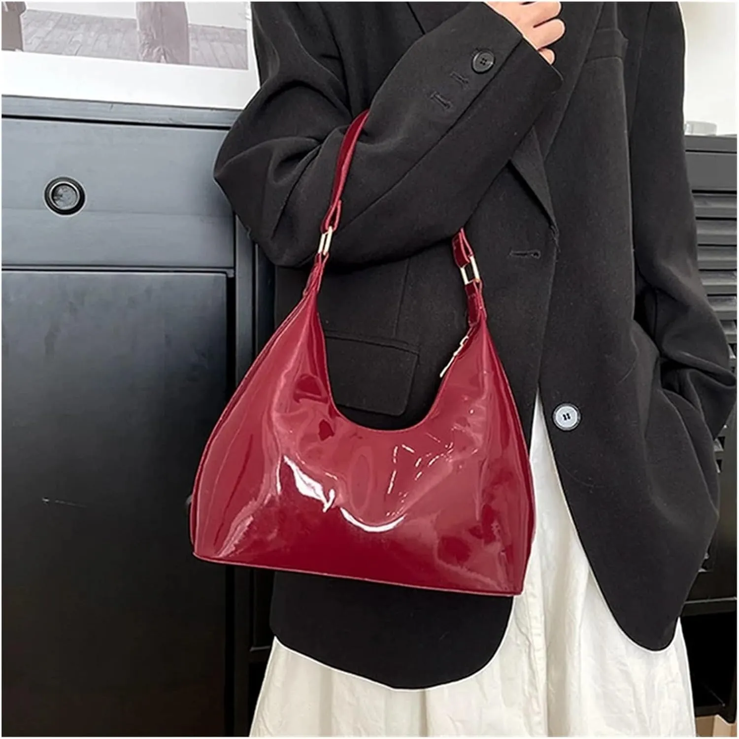Fashionable Light Luxury Glossy Single Shoulder Hand-Held Underarm Women's Bag