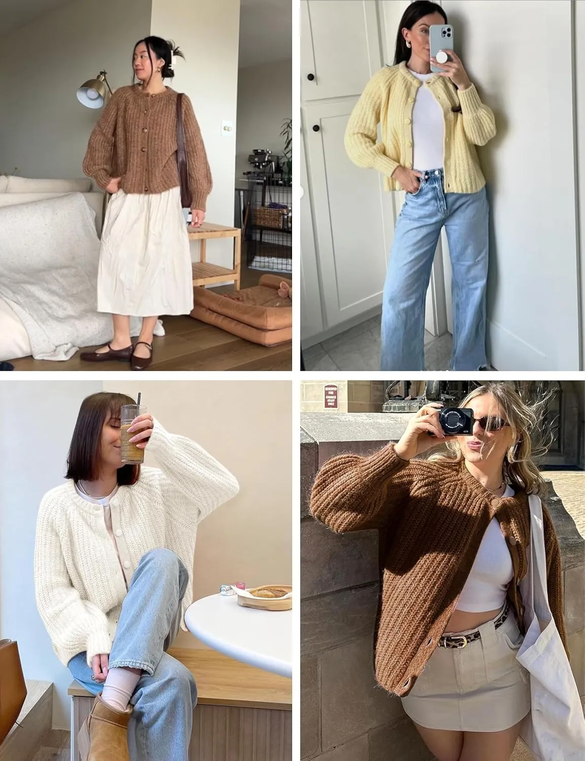 FindThy Womens Chunky Knit Cardigan Long Sleeve Button Down Crewneck Fall Sweater Coat