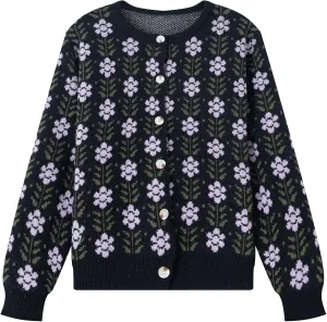FindThy Womens Y2K Floral Print Cardigan Long Sleeve Crewneck Button Up Knit Sweater Cardigans