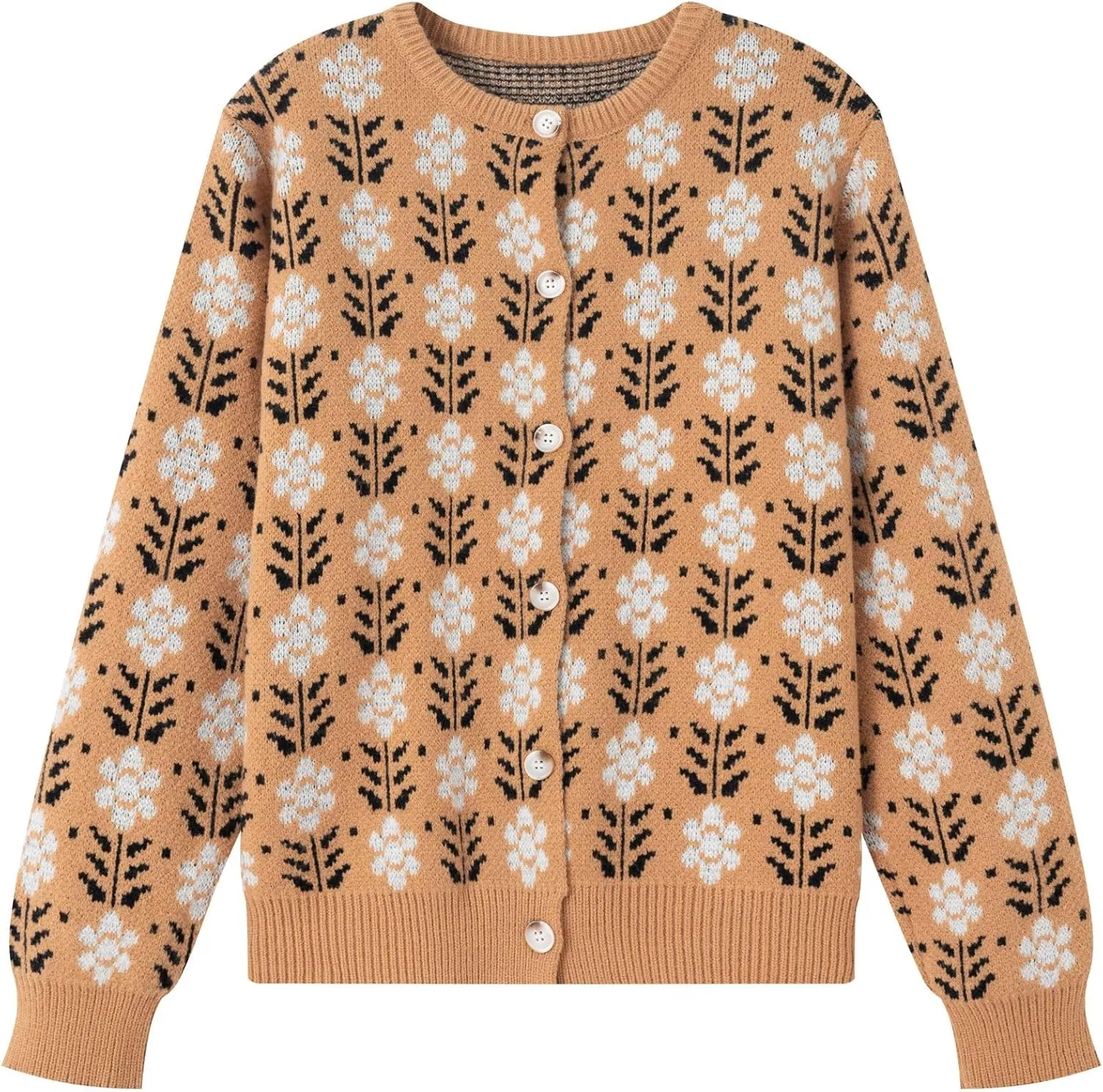 FindThy Womens Y2K Floral Print Cardigan Long Sleeve Crewneck Button Up Knit Sweater Cardigans