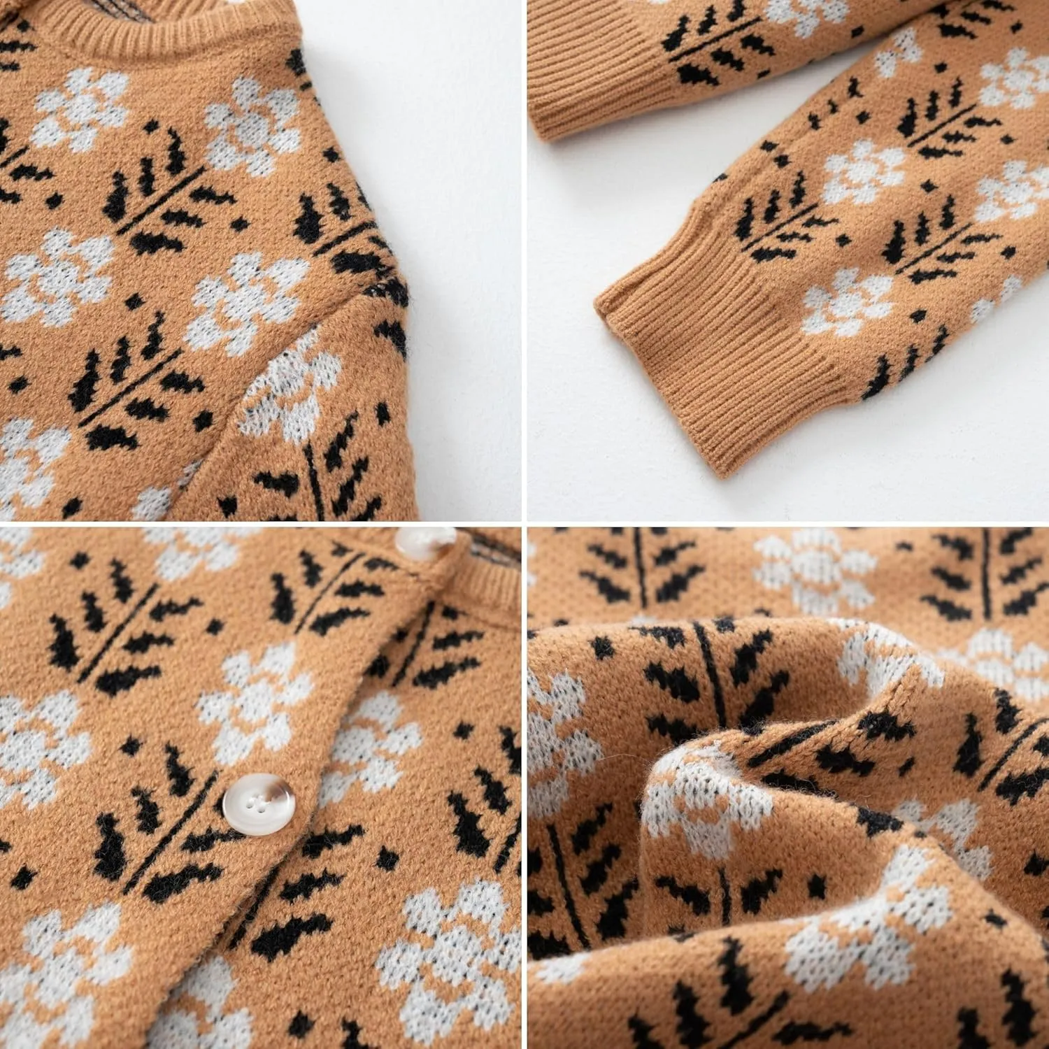 FindThy Womens Y2K Floral Print Cardigan Long Sleeve Crewneck Button Up Knit Sweater Cardigans
