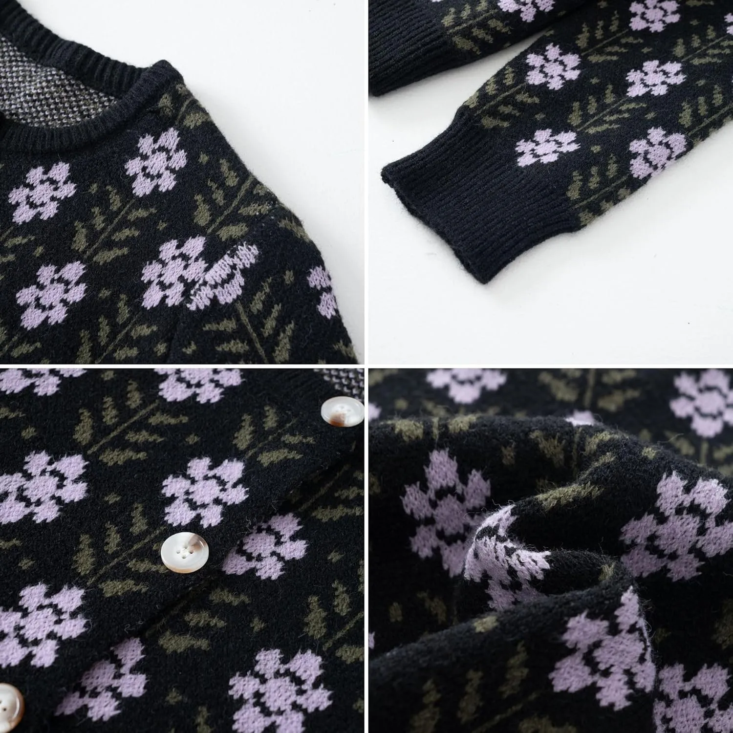 FindThy Womens Y2K Floral Print Cardigan Long Sleeve Crewneck Button Up Knit Sweater Cardigans