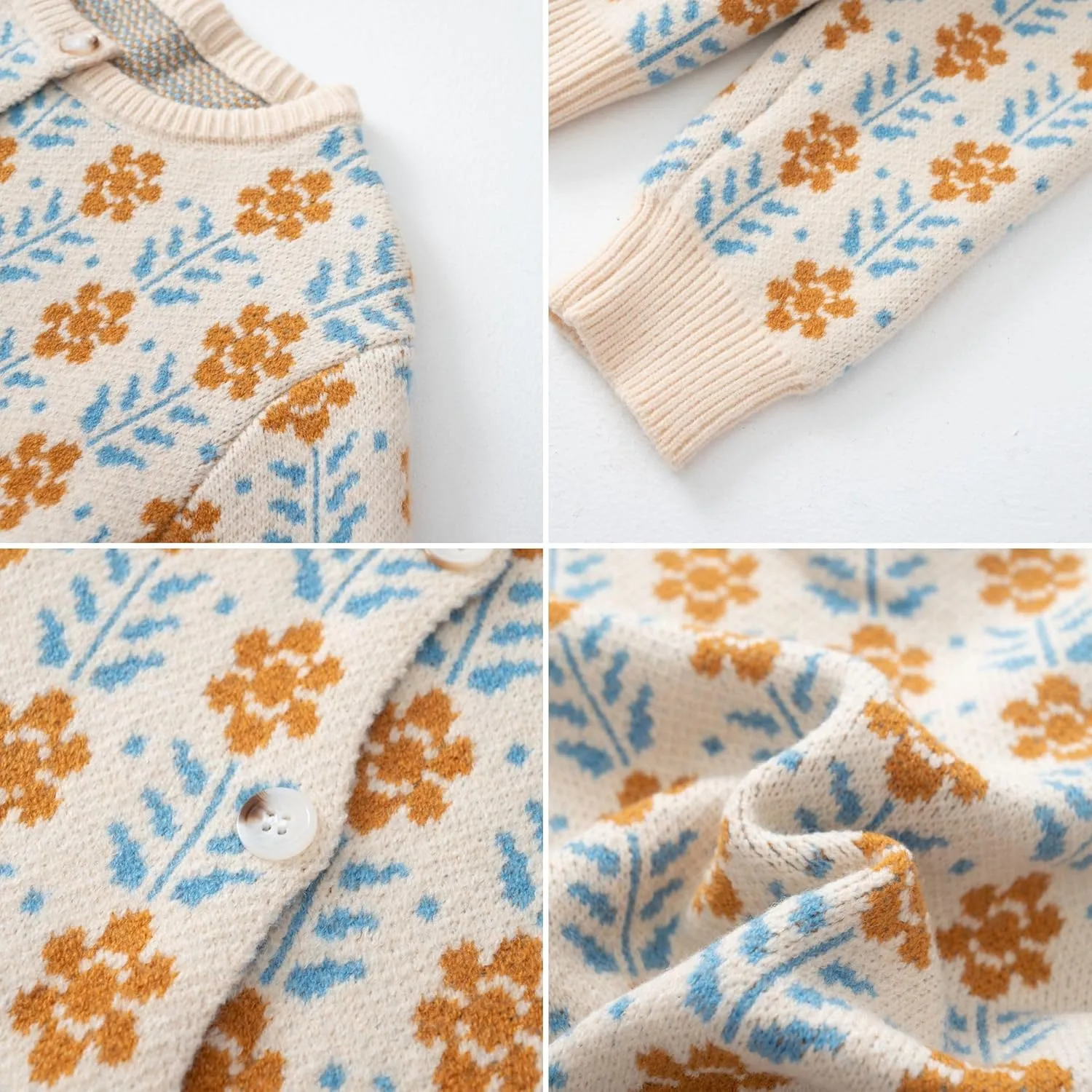 FindThy Womens Y2K Floral Print Cardigan Long Sleeve Crewneck Button Up Knit Sweater Cardigans