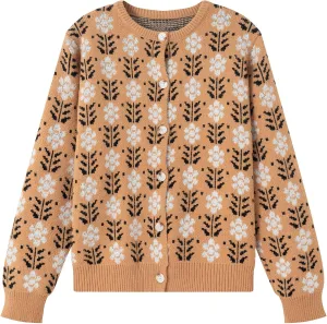 FindThy Womens Y2K Floral Print Cardigan Long Sleeve Crewneck Button Up Knit Sweater Cardigans
