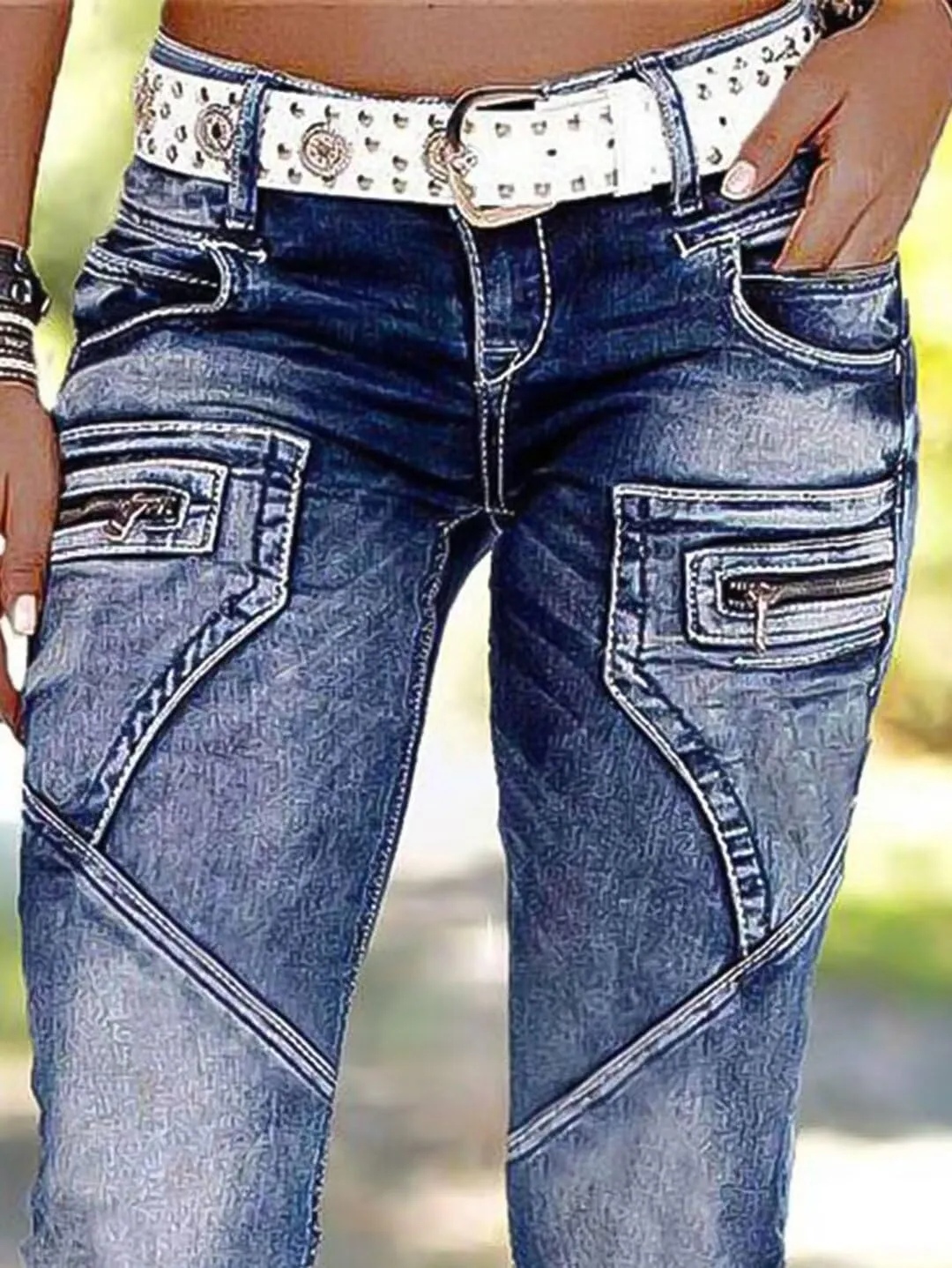Flamingals Jeans for Women Wash Stretchy Crop Mid Waist Skinny Leg Casual Pocket Button Cropped Denim Pants Roll Hem