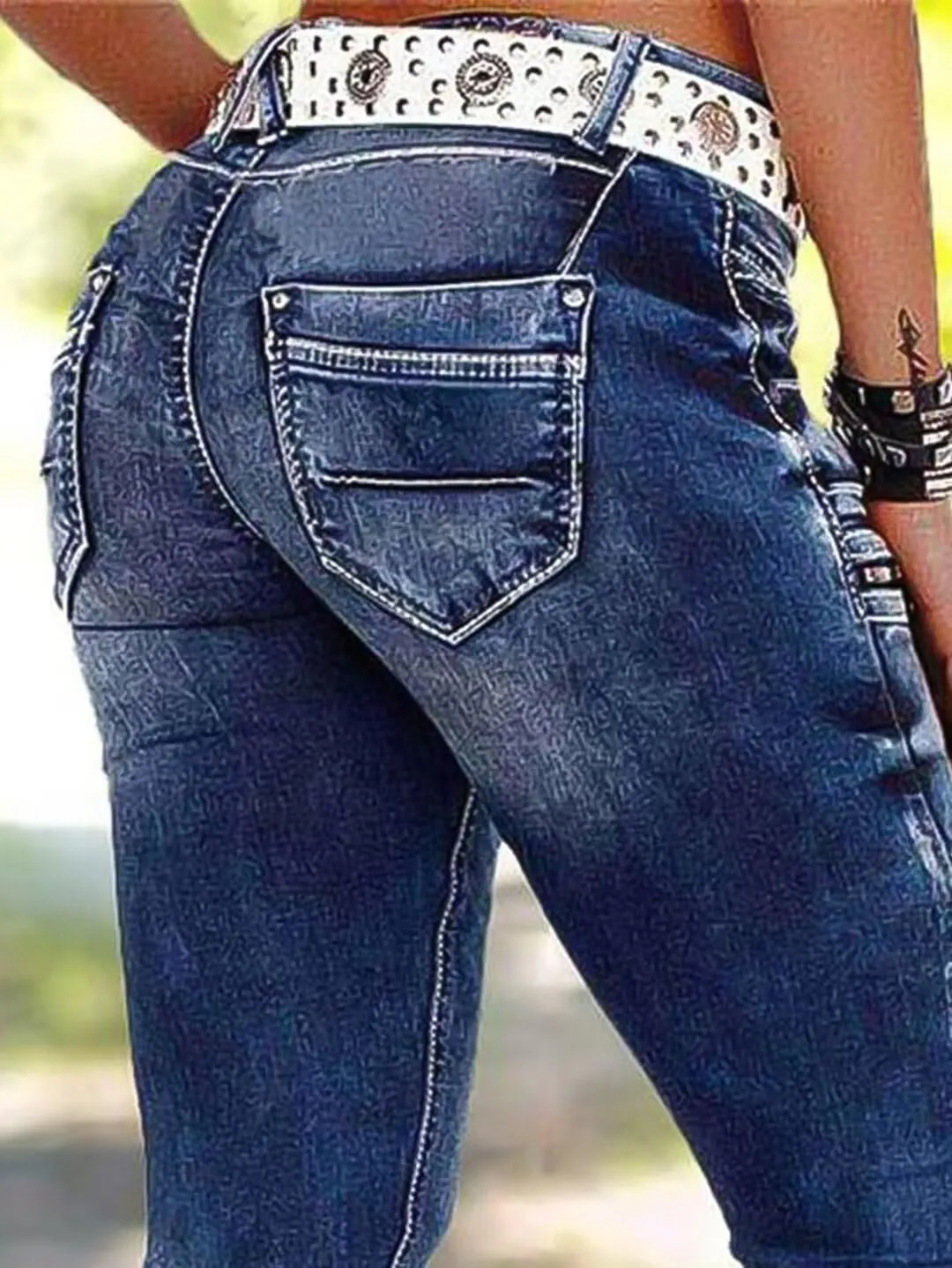 Flamingals Jeans for Women Wash Stretchy Crop Mid Waist Skinny Leg Casual Pocket Button Cropped Denim Pants Roll Hem