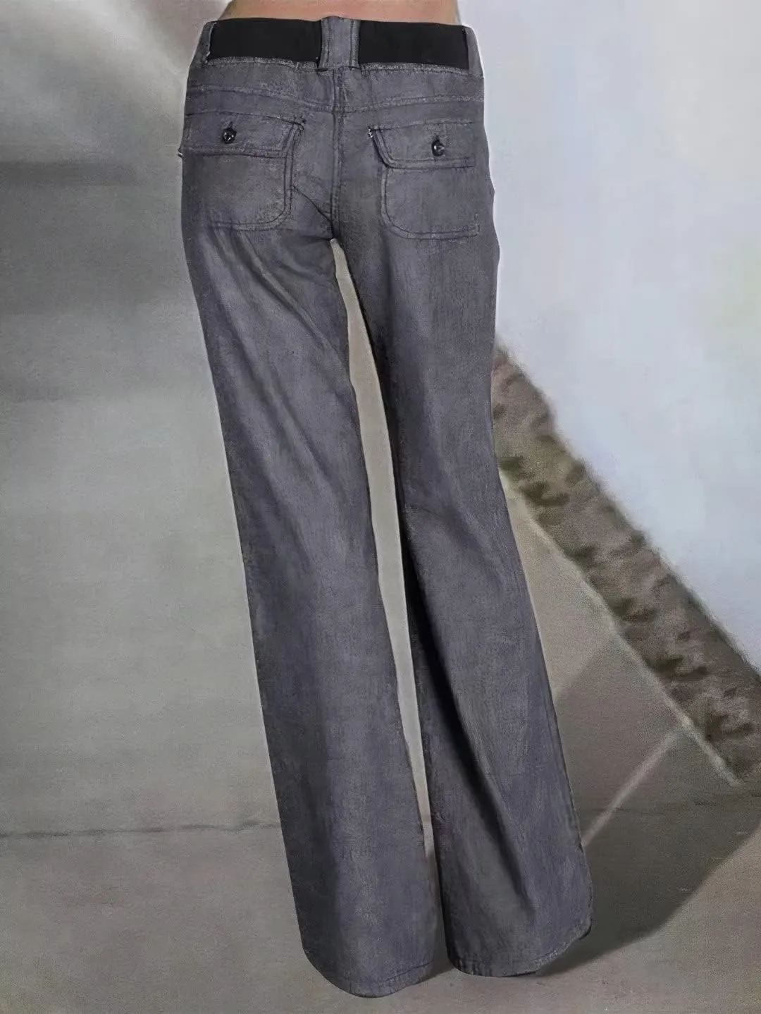 Flamingals Low Rise Cargo Wide Leg Pants for Women Drawstring Flap Pockets Y2K Bow Tie Casual Flare Pants