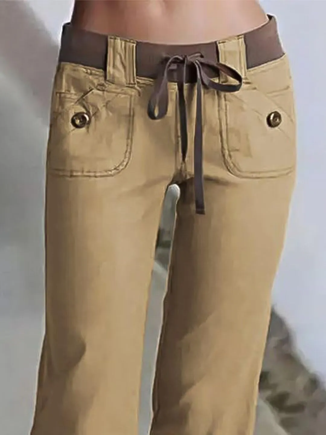Flamingals Low Rise Cargo Wide Leg Pants for Women Drawstring Flap Pockets Y2K Bow Tie Casual Flare Pants