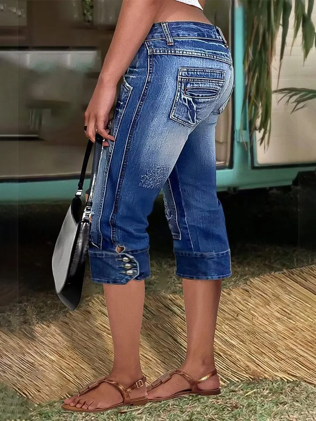 Flamingals Ripped Capri Jeans for Women Stretch Butt Lifting Low Rise Skinny Capris Denim Pants