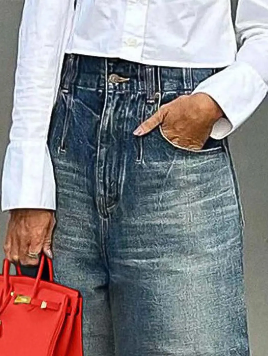 Flamingals Wide Leg High Rise Baggy Raw Hem Denim Jeans with Pockets