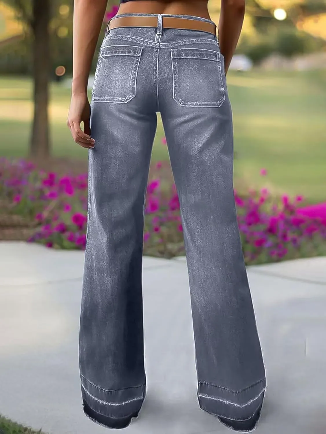 Flamingals Wide Straight Leg Mid Rise Baggy Pocket Denim Jeans Without Belt