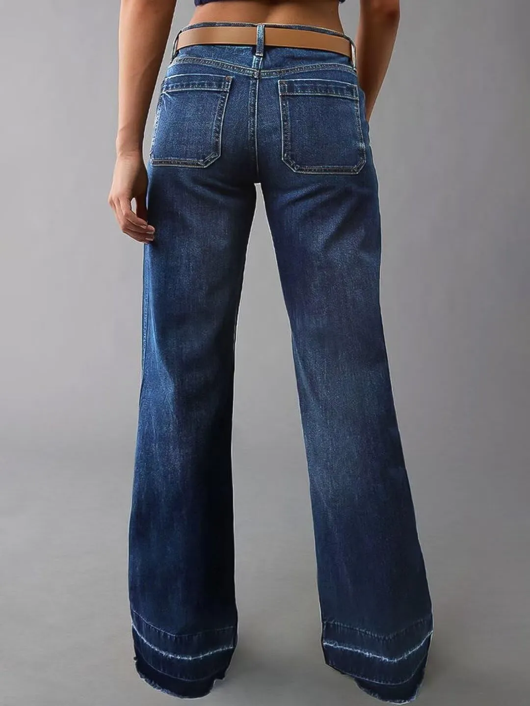 Flamingals Wide Straight Leg Mid Rise Baggy Pocket Denim Jeans Without Belt