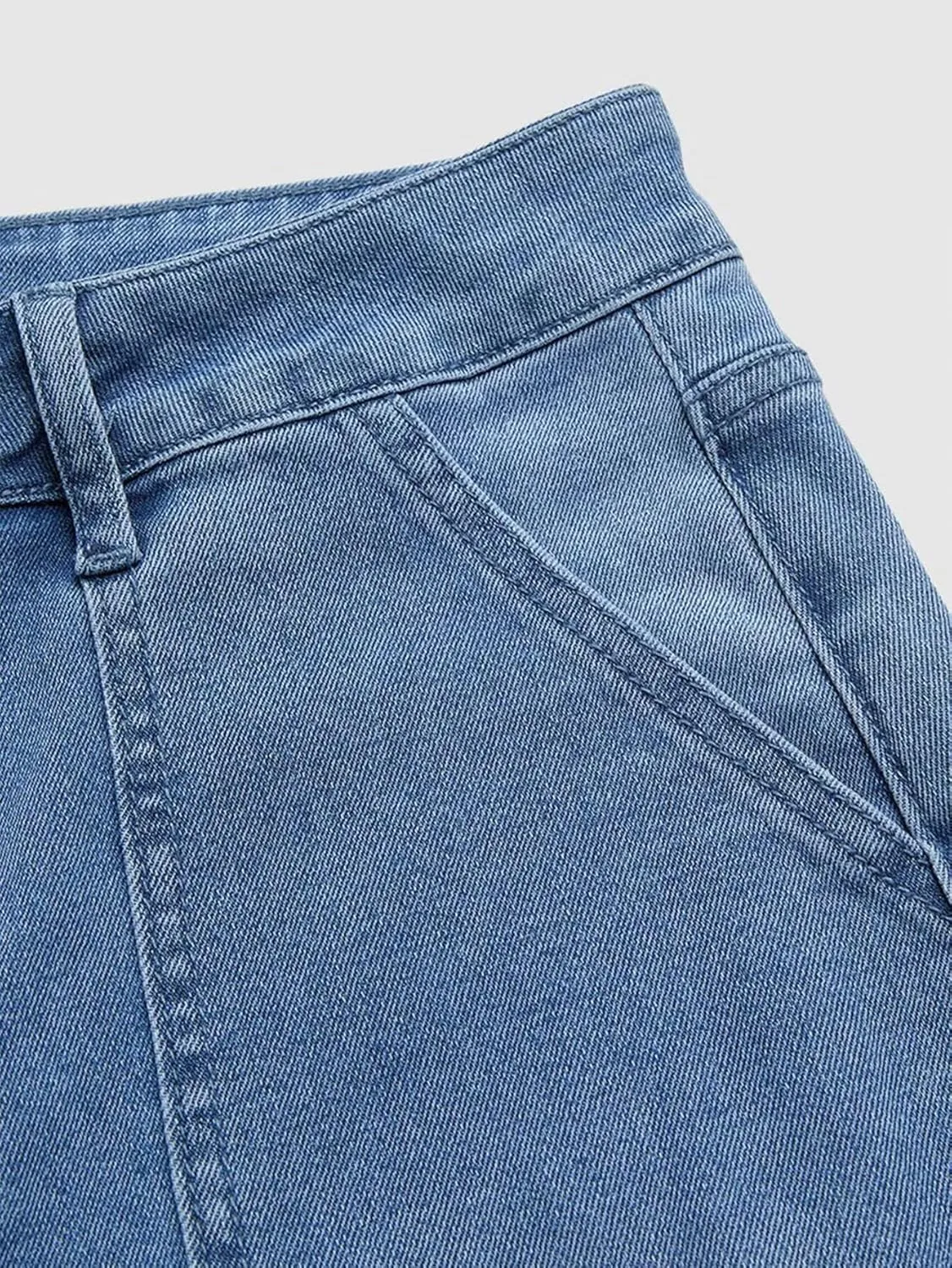 Flamingals Wide Straight Leg Mid Rise Baggy Pocket Denim Jeans Without Belt