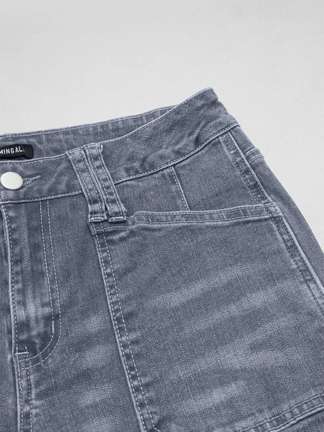 Flamingals Wide Straight Leg Mid Rise Baggy Pocket Denim Jeans Without Belt