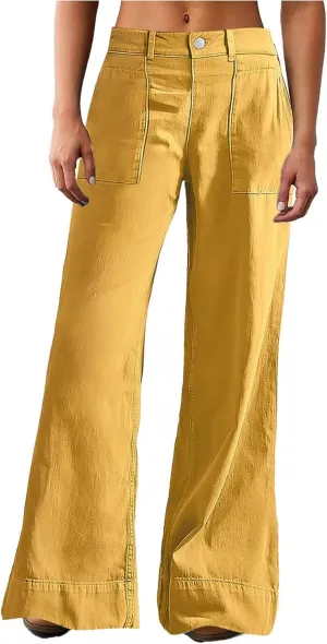 Flamingals Wide Straight Leg Mid Rise Baggy Pocket Denim Jeans Without Belt