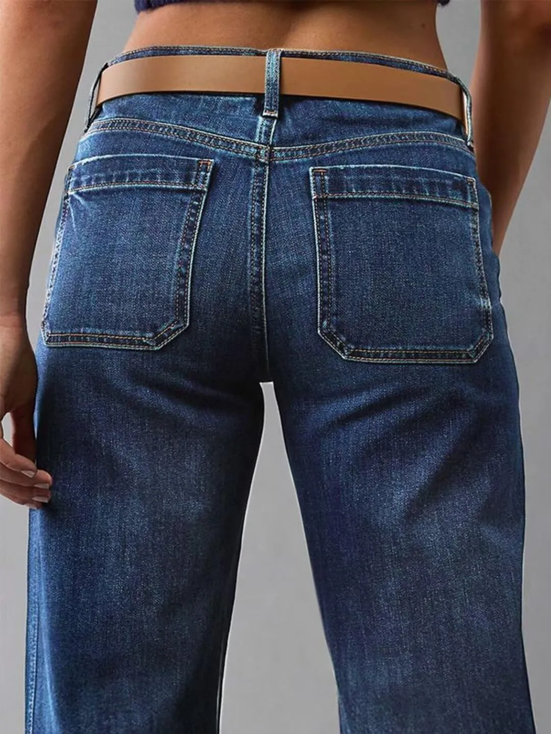 Flamingals Wide Straight Leg Mid Rise Baggy Pocket Denim Jeans Without Belt