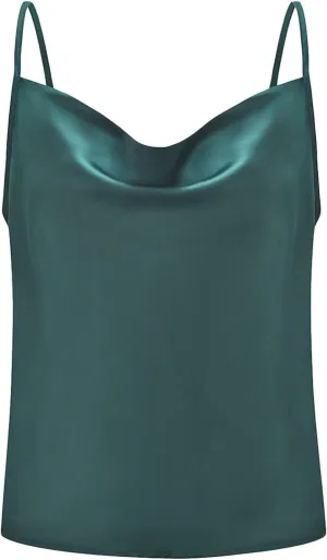 FLITAY Womens Cowl Neck Camis Satin Tank Top Spaghetti Strap Solid Color Camisoles Blouses