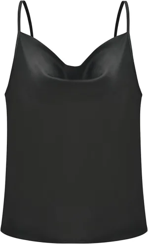 FLITAY Womens Cowl Neck Camis Satin Tank Top Spaghetti Strap Solid Color Camisoles Blouses