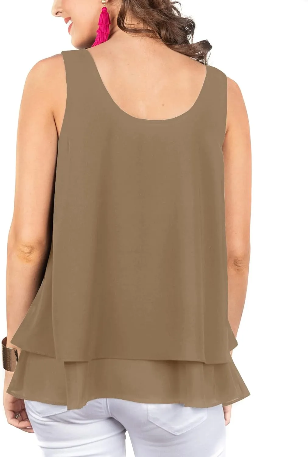 Floral Find Women's Chiffon Layered Tank Tops Summer Sleeveless Round Neck Blouses Shirts