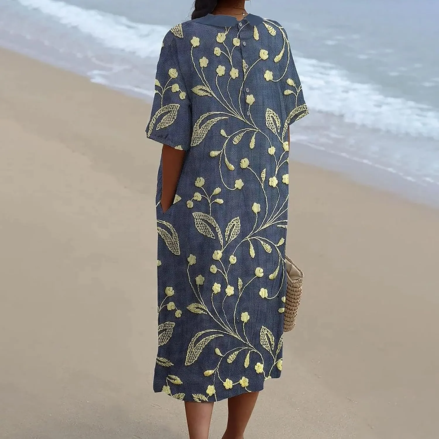 Floral Long Dress for Women Lapel Neck Short Sleeve Midi Dress Plus Size Maxi Dresses Beach Vacation Sundresses