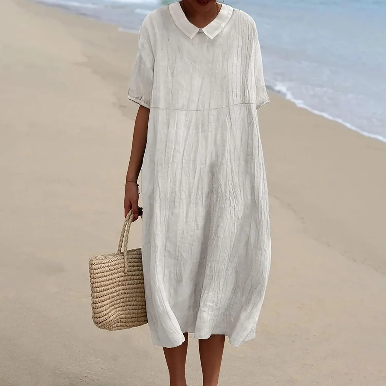 Floral Long Dress for Women Lapel Neck Short Sleeve Midi Dress Plus Size Maxi Dresses Beach Vacation Sundresses