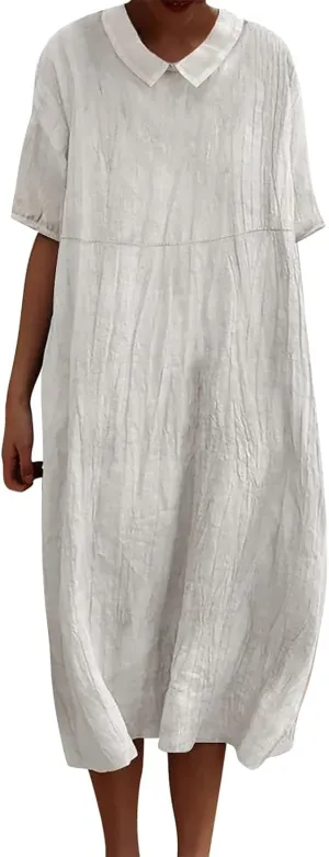 Floral Long Dress for Women Lapel Neck Short Sleeve Midi Dress Plus Size Maxi Dresses Beach Vacation Sundresses