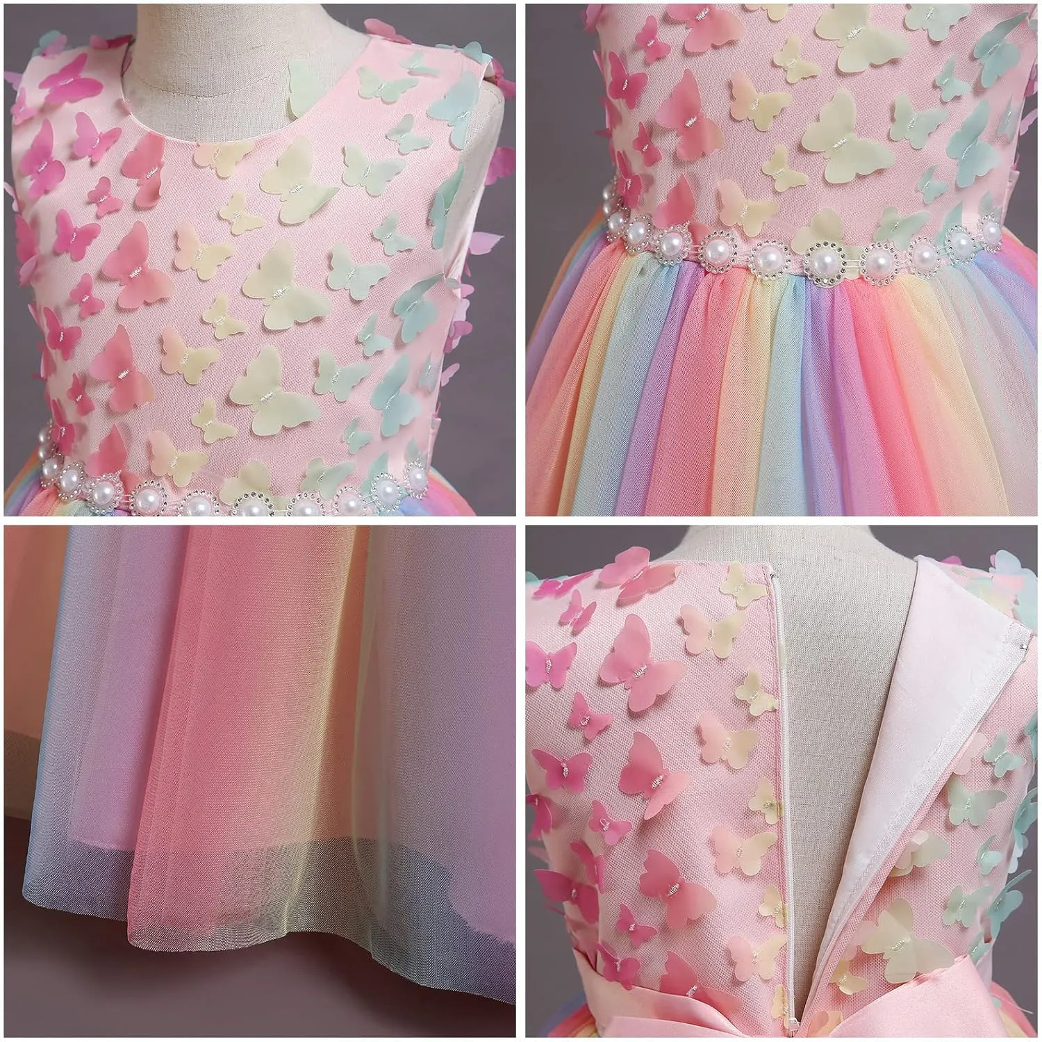 Flower Girls Vintage Floral Boho Lace 3/4 Sleeves Maxi Dress Wedding Princess Party Communion Evening Formal Dance Gown