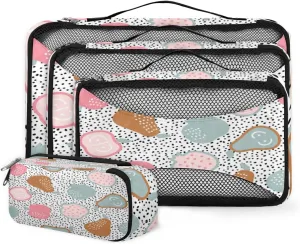 Fruits Scandinavian Style Creative Summer Texture 4 Piece Packing Travel Organizer Cubes Set Mesh Fabric Ventilate Design Lightweight Travel Accessories 4 Sizes (Extra Large, Large, Medium, Small)