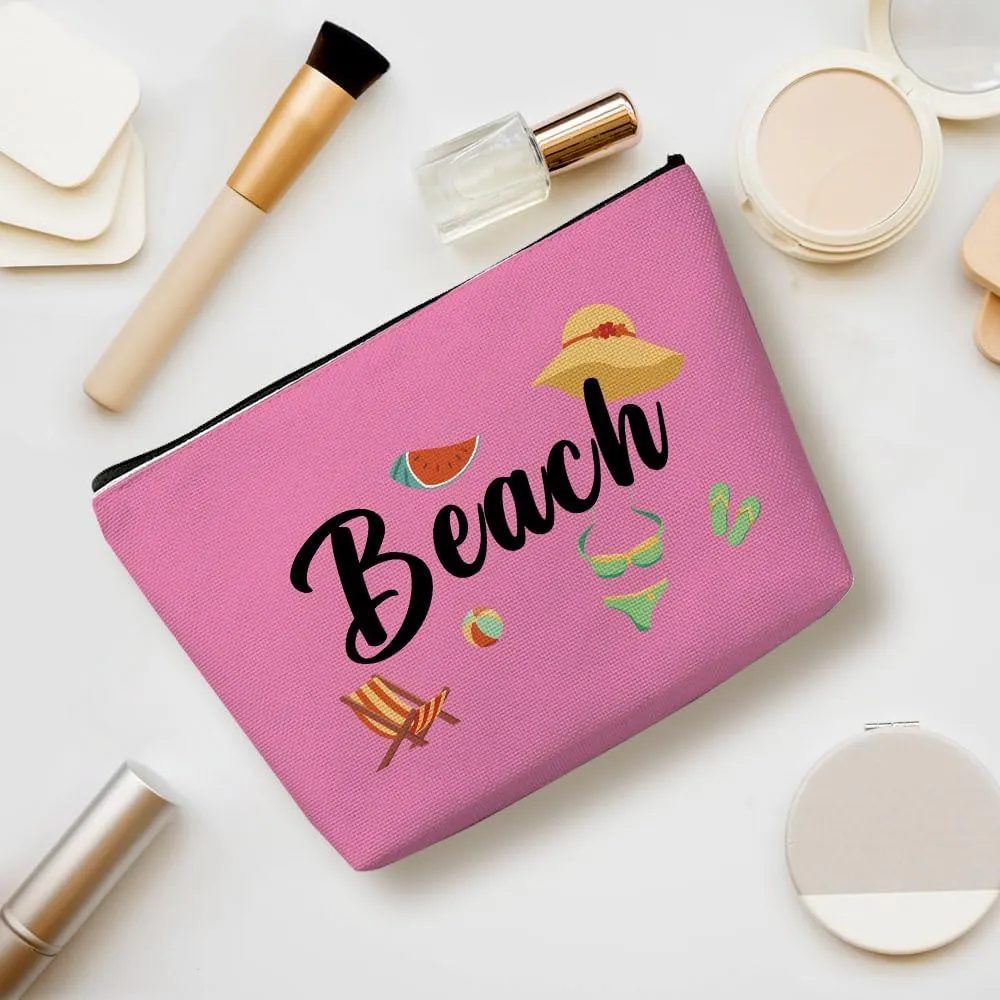 Funny Beach Makeup Bag, Beach Bag Best Friend Summer Vacation Cosmetic Bag for Women Bridesmaid Bride Sister Girls Trip Favors Weekender Birthday Christmas Bachelorette Party Friendship Gifts Pink