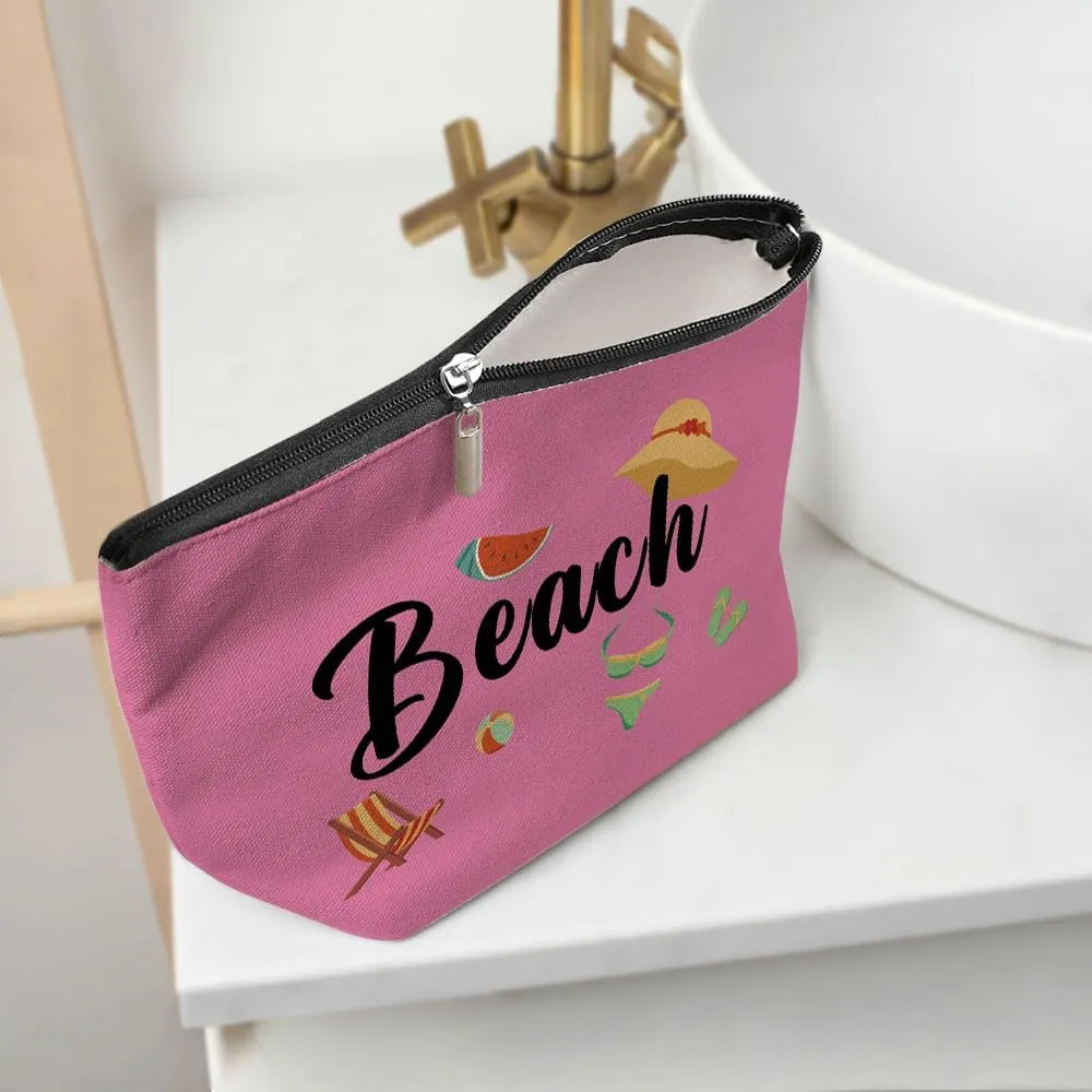 Funny Beach Makeup Bag, Beach Bag Best Friend Summer Vacation Cosmetic Bag for Women Bridesmaid Bride Sister Girls Trip Favors Weekender Birthday Christmas Bachelorette Party Friendship Gifts Pink