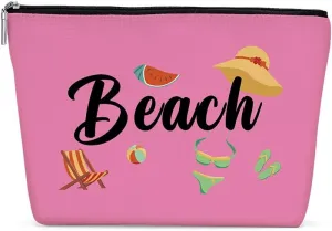 Funny Beach Makeup Bag, Beach Bag Best Friend Summer Vacation Cosmetic Bag for Women Bridesmaid Bride Sister Girls Trip Favors Weekender Birthday Christmas Bachelorette Party Friendship Gifts Pink