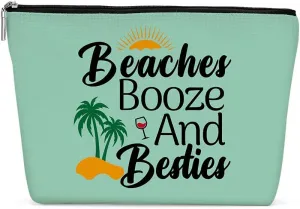 Funny Beach Makeup Bag, Sunshine Beach Bag Best Friend Summer Cosmetic Bag for Women Bridesmaid Bride Sister Girls Trip Favors Weekender Birthday Christmas Bachelorette Party Friendship Gifts Green