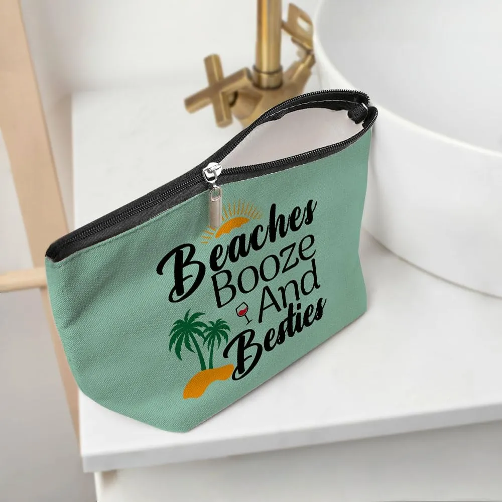 Funny Beach Makeup Bag, Sunshine Beach Bag Best Friend Summer Cosmetic Bag for Women Bridesmaid Bride Sister Girls Trip Favors Weekender Birthday Christmas Bachelorette Party Friendship Gifts Green