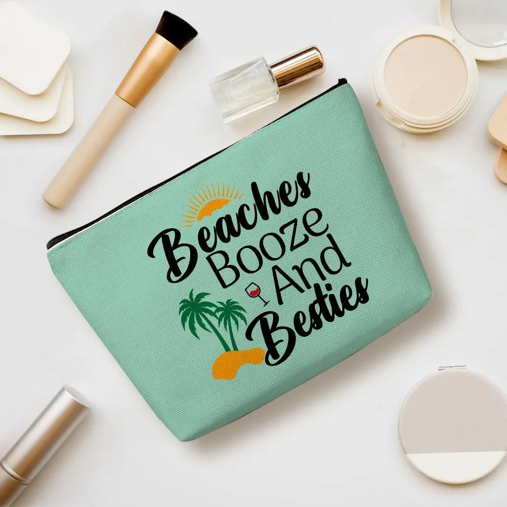 Funny Beach Makeup Bag, Sunshine Beach Bag Best Friend Summer Cosmetic Bag for Women Bridesmaid Bride Sister Girls Trip Favors Weekender Birthday Christmas Bachelorette Party Friendship Gifts Green